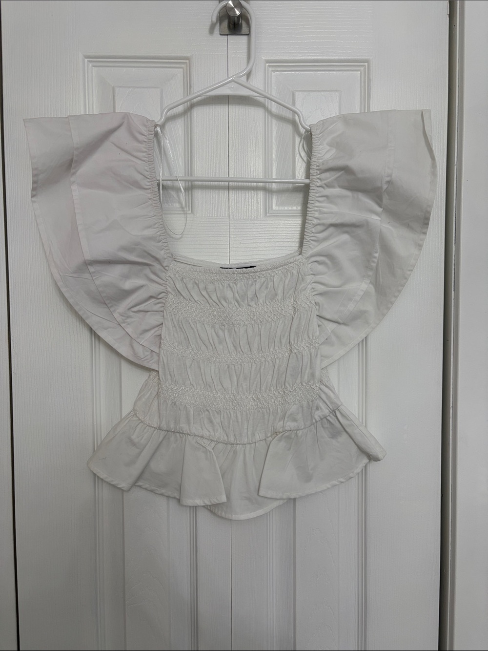 White Ruffle Sleeve Women's Top